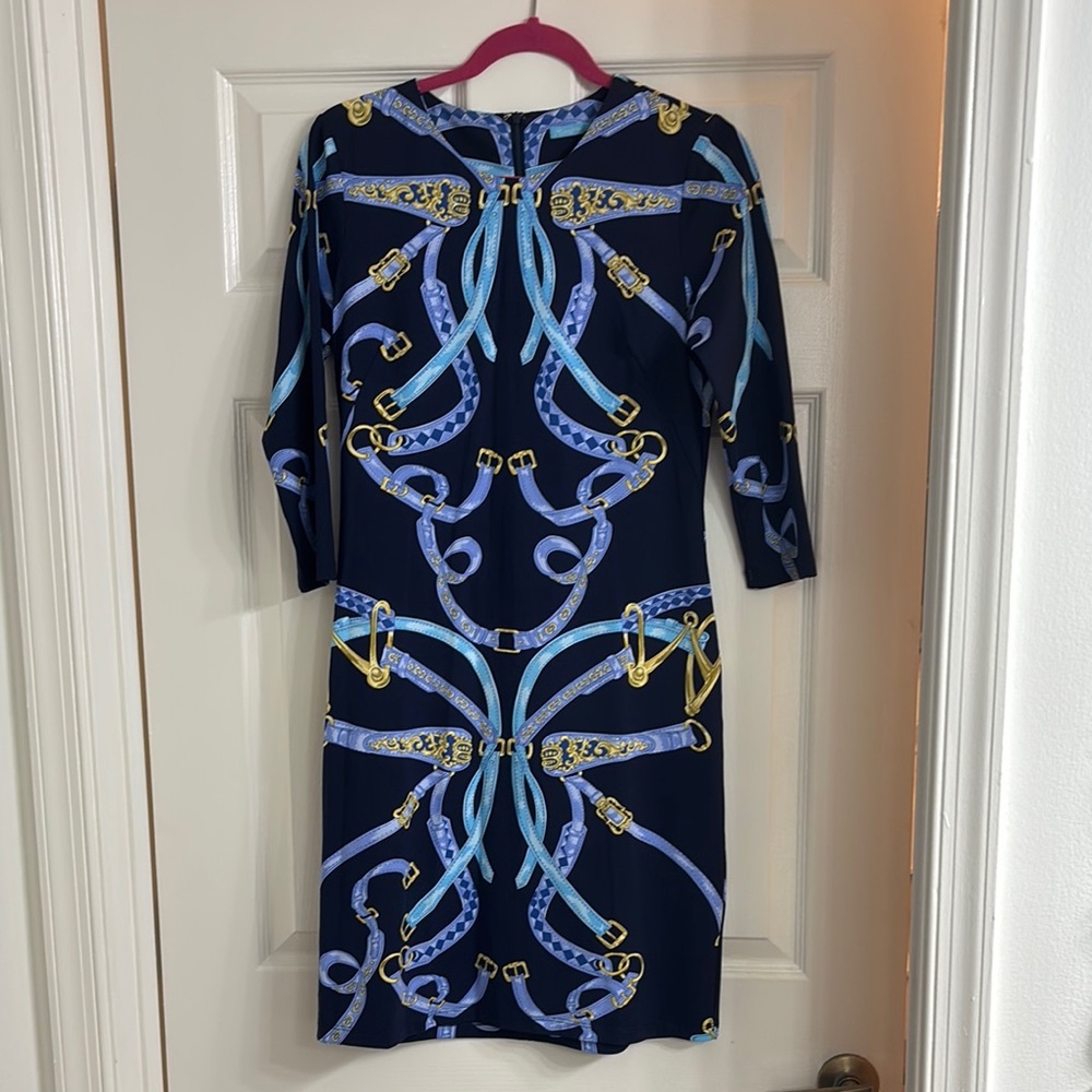 Elegant Blue and Gold Women's Dress